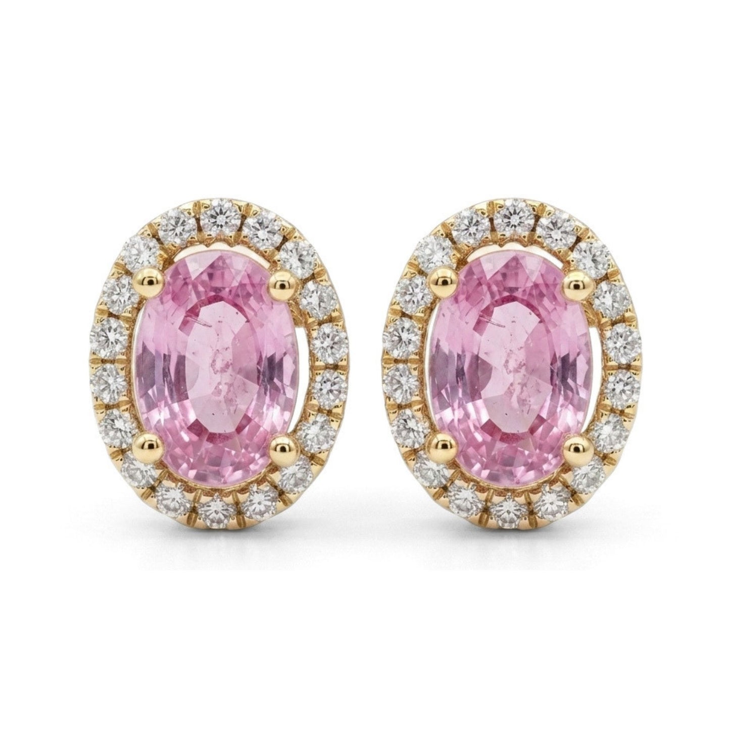 14K 0.95cttw Oval Pink Sapphire 0.18cttw VS White Diamonds Stud Earrings