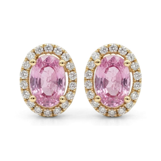 14K 0.95cttw Oval Pink Sapphire 0.18cttw VS White Diamonds Stud Earrings