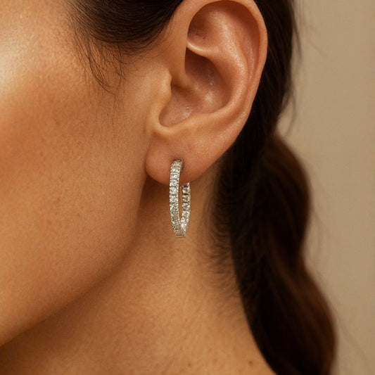 14K 1.17cttw VS White Diamond Inside Out 3/4" Hoop Earrings