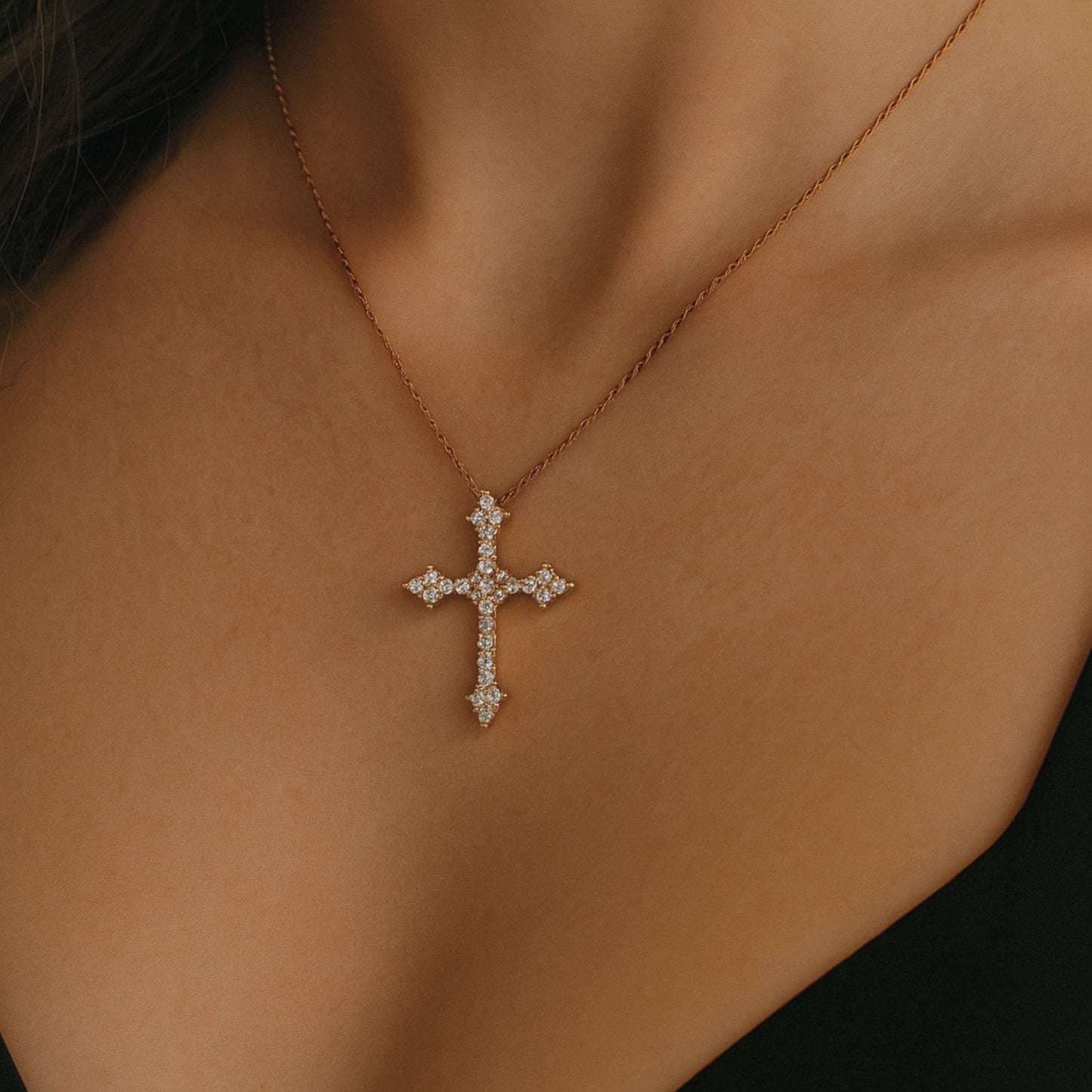 14K 0.90cttw VS White Diamond Cross Pendant