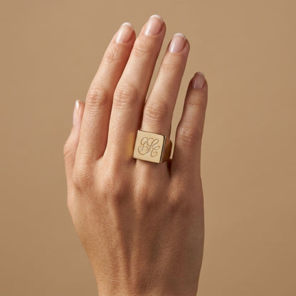 14K Customizable Three Letter Signet Ring