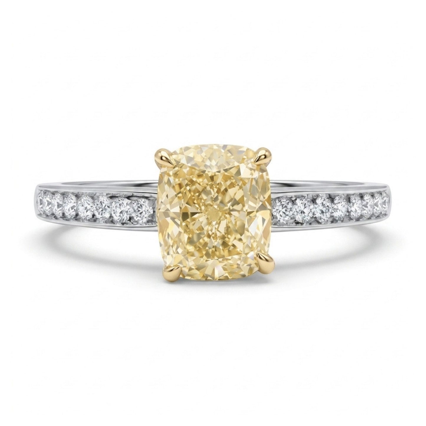 18K 1.03ct Cushion VS Yellow Diamond 0.11cttw VS White Diamonds Ring