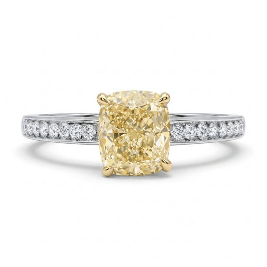 18K 1.03ct Cushion VS Yellow Diamond 0.11cttw VS White Diamonds Ring