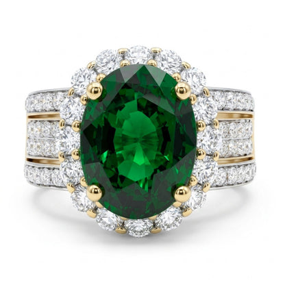 14K 3.54ct Oval Tsavorite 1.22cttw VS White Diamonds Ring