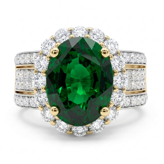14K 3.54ct Oval Tsavorite 1.22cttw VS White Diamonds Ring