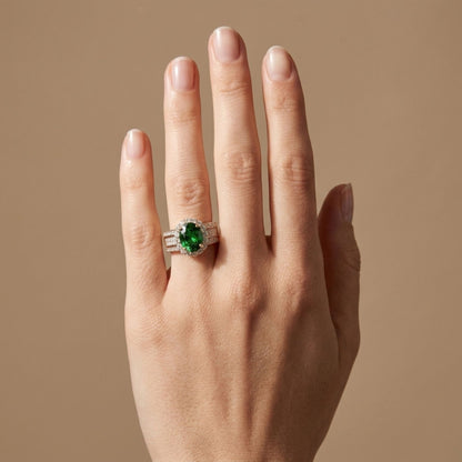 14K 3.54ct Oval Tsavorite 1.22cttw VS White Diamonds Ring