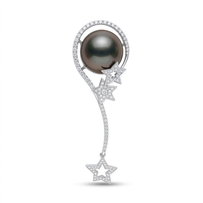 18K 13mm Black Tahitian Pearl 0.54cttw VS White Diamonds Pendant