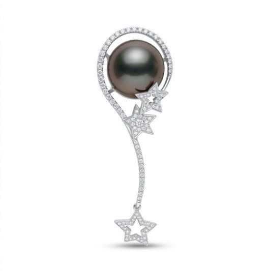 18K 13mm Black Tahitian Pearl 0.54cttw VS White Diamonds Pendant