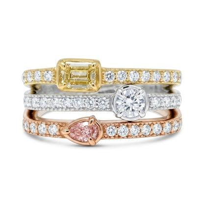 14K 0.75cttw Pear Shape Pink Diamond, Emerald Cut Yellow Diamond, Round VS White Diamonds Ring