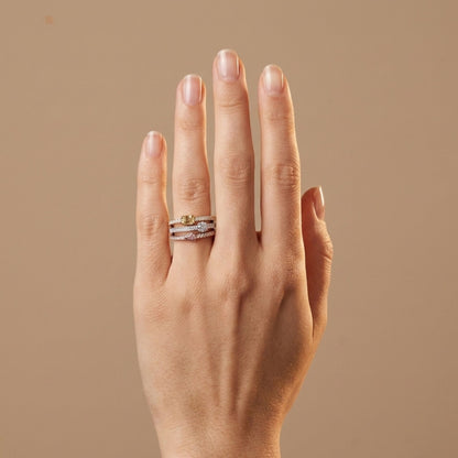 14K 0.75cttw Pear Shape Pink Diamond, Emerald Cut Yellow Diamond, Round VS White Diamonds Ring