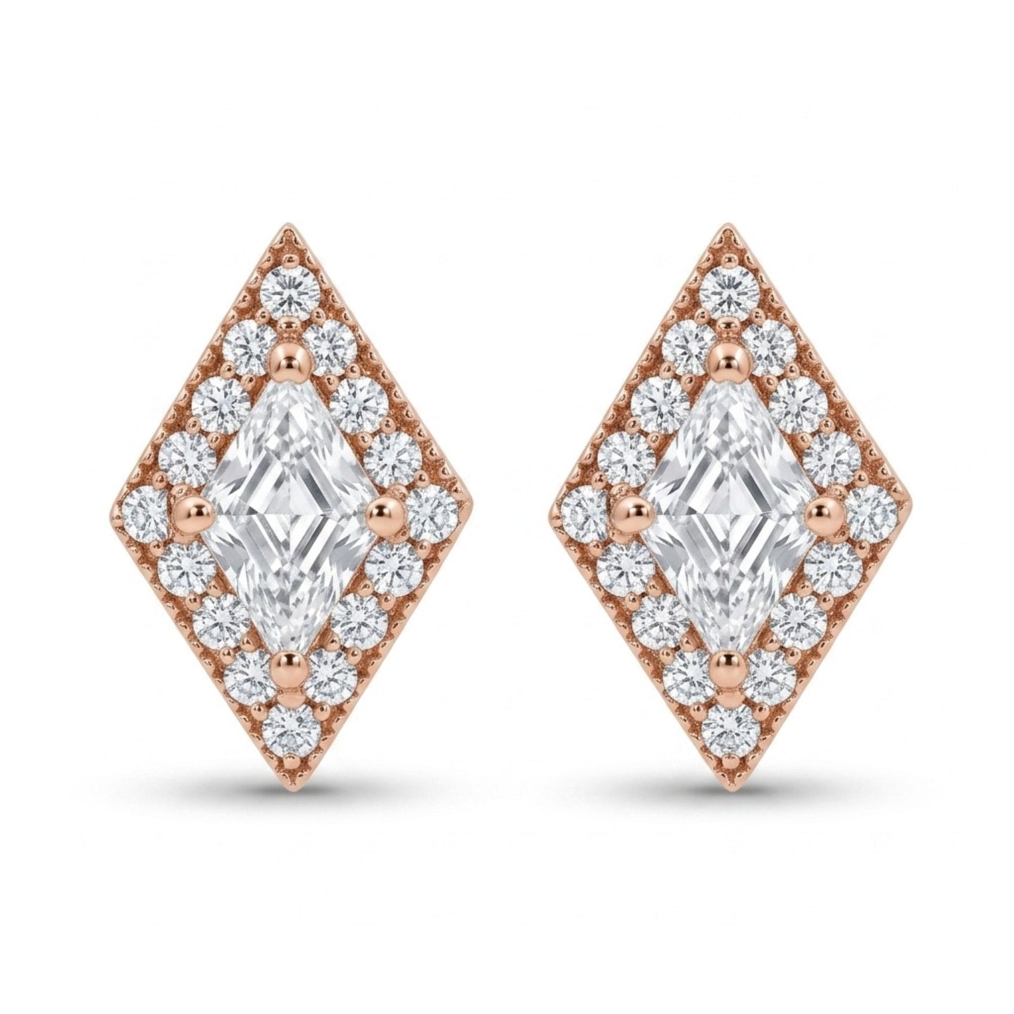 14K 0.56ct Lozenge Cut White Diamond 0.21cttw VS White Diamonds Stud Earrings