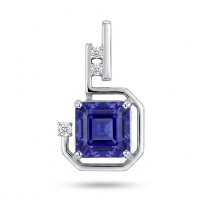14K 2.14ct Asscher Cut Blue Wing Tanzanite 0.08cttw VS White Diamonds Pendant