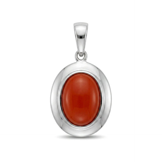 14K gold 8x6mm oval coral pendant