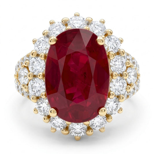 14K 3.52ct Oval Burma Ruby 1.41cttw VS White Diamonds Ring
