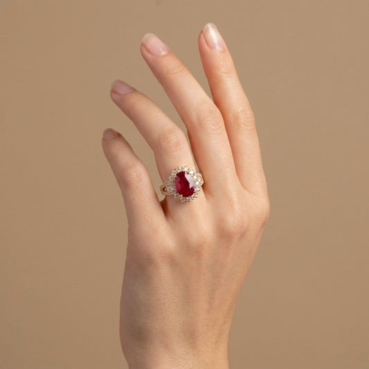 14K 3.52ct Oval Burma Ruby 1.41cttw VS White Diamonds Ring