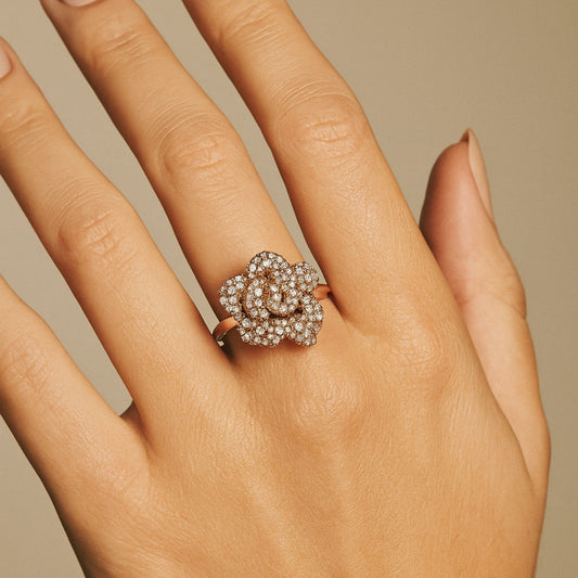 14K 1.01cttw Round VS White Diamond Rose Ring