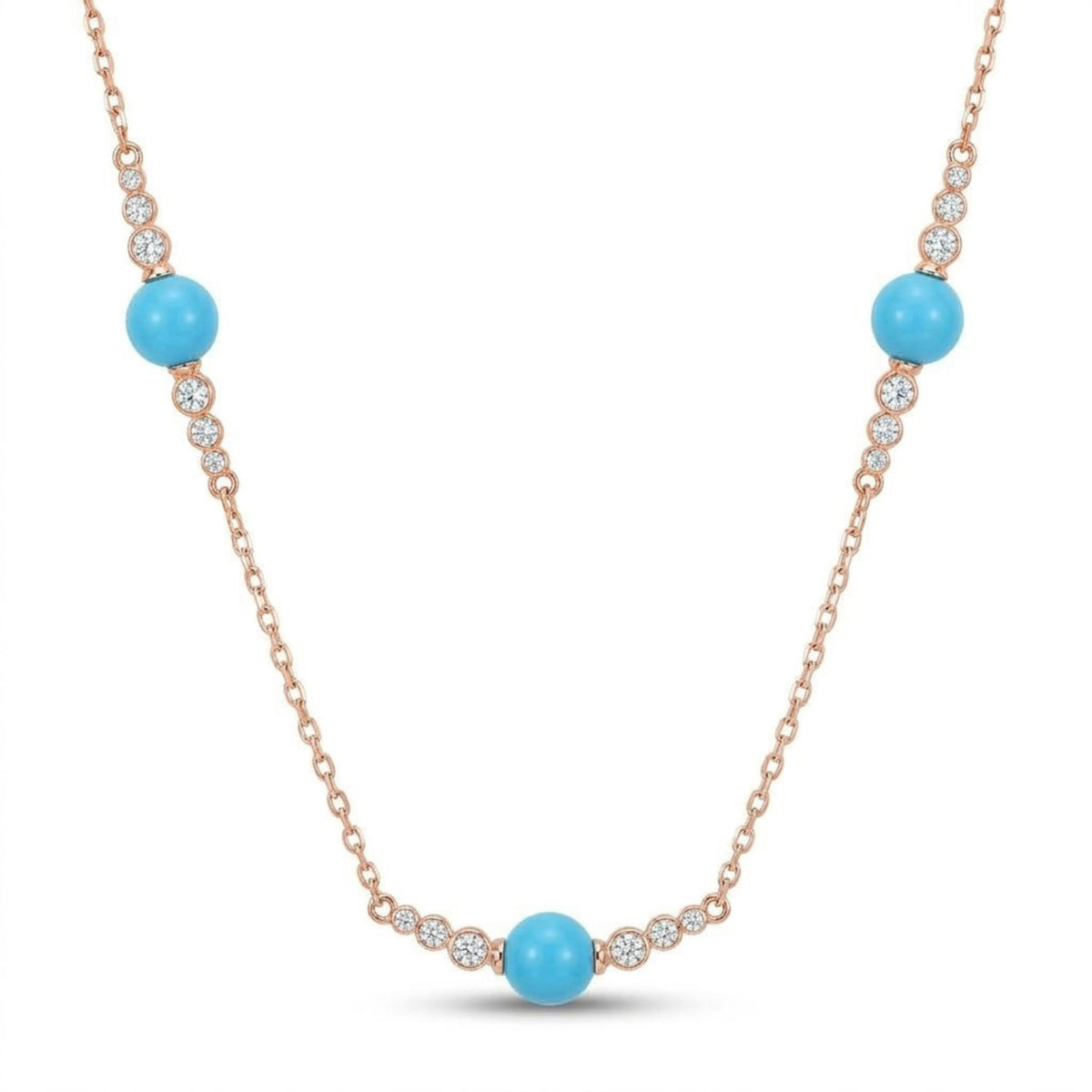 14K 18.85cttw Sphere Sleeping Beauty Turquoise 0.80cttw VS White Diamonds Necklace