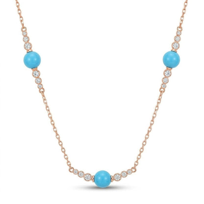 14K 18.85cttw Sphere Sleeping Beauty Turquoise 0.80cttw VS White Diamonds Necklace