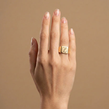 14K Customizable Single Letter Signet Ring