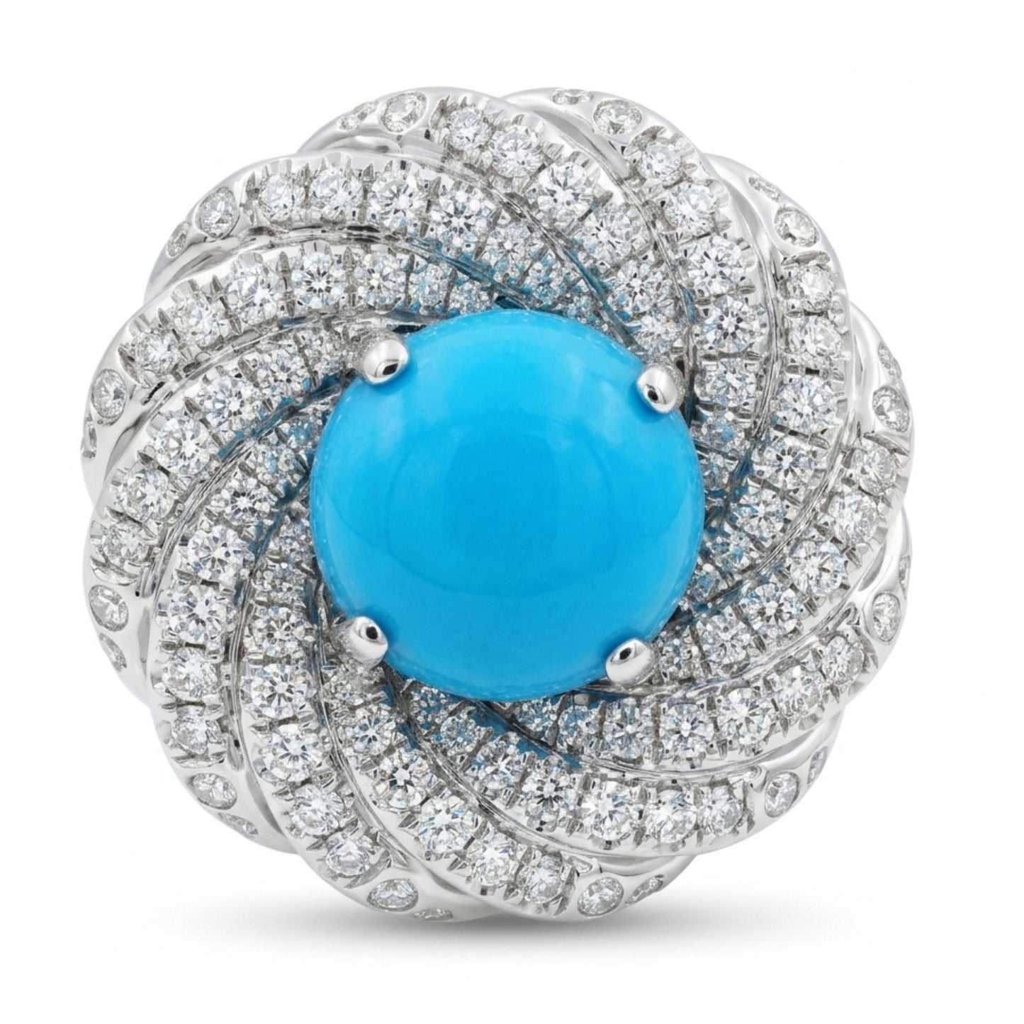 14K 3.44ct Round Sleeping Beauty Turquoise 0.99cttw VS White Diamonds Ring
