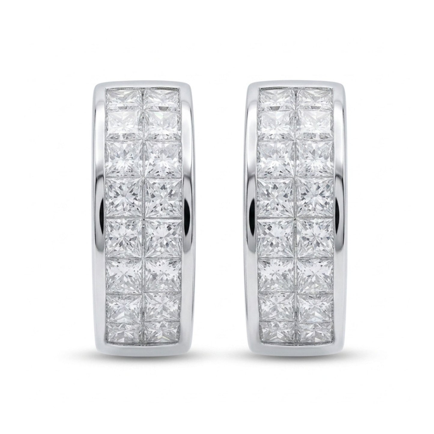 14K 1.29cttw Princess Cut VS White Diamond Huggie Earrings