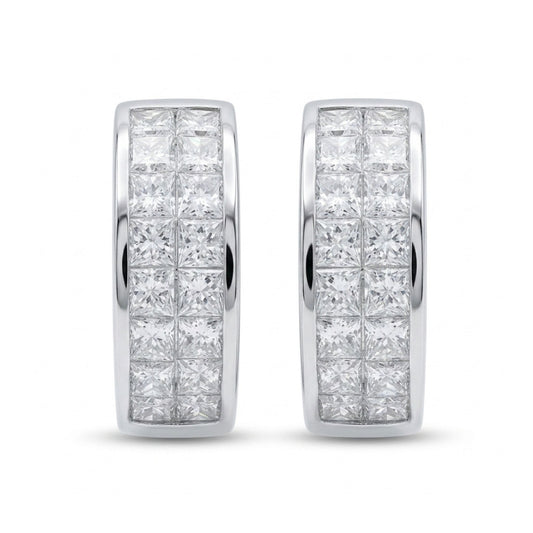 14K 1.29cttw Princess Cut VS White Diamond Huggie Earrings