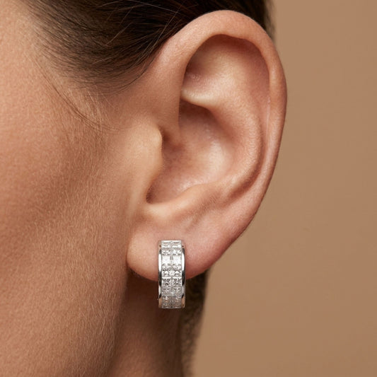 14K 1.29cttw Princess Cut VS White Diamond Huggie Earrings