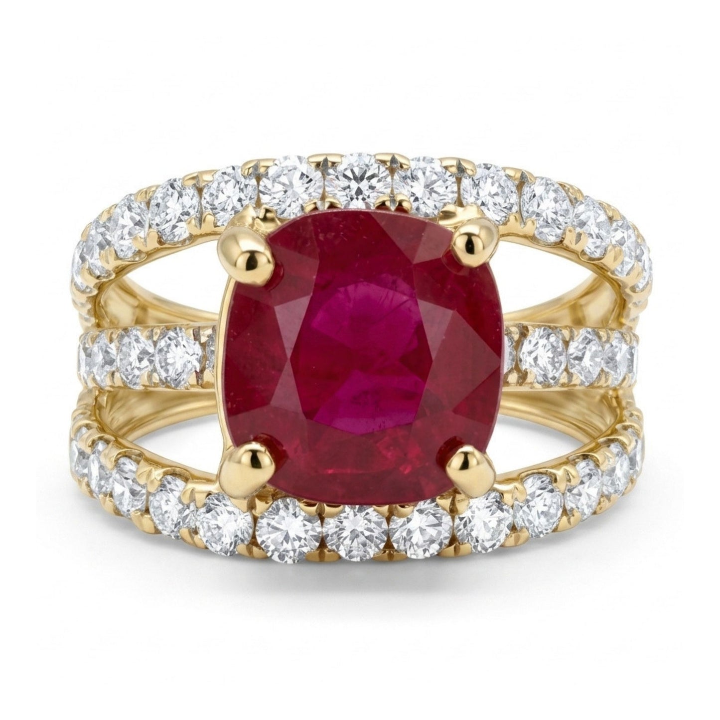 14K 3.01ct Cushion Burma Ruby 1.31cttw VS White Diamonds Ring