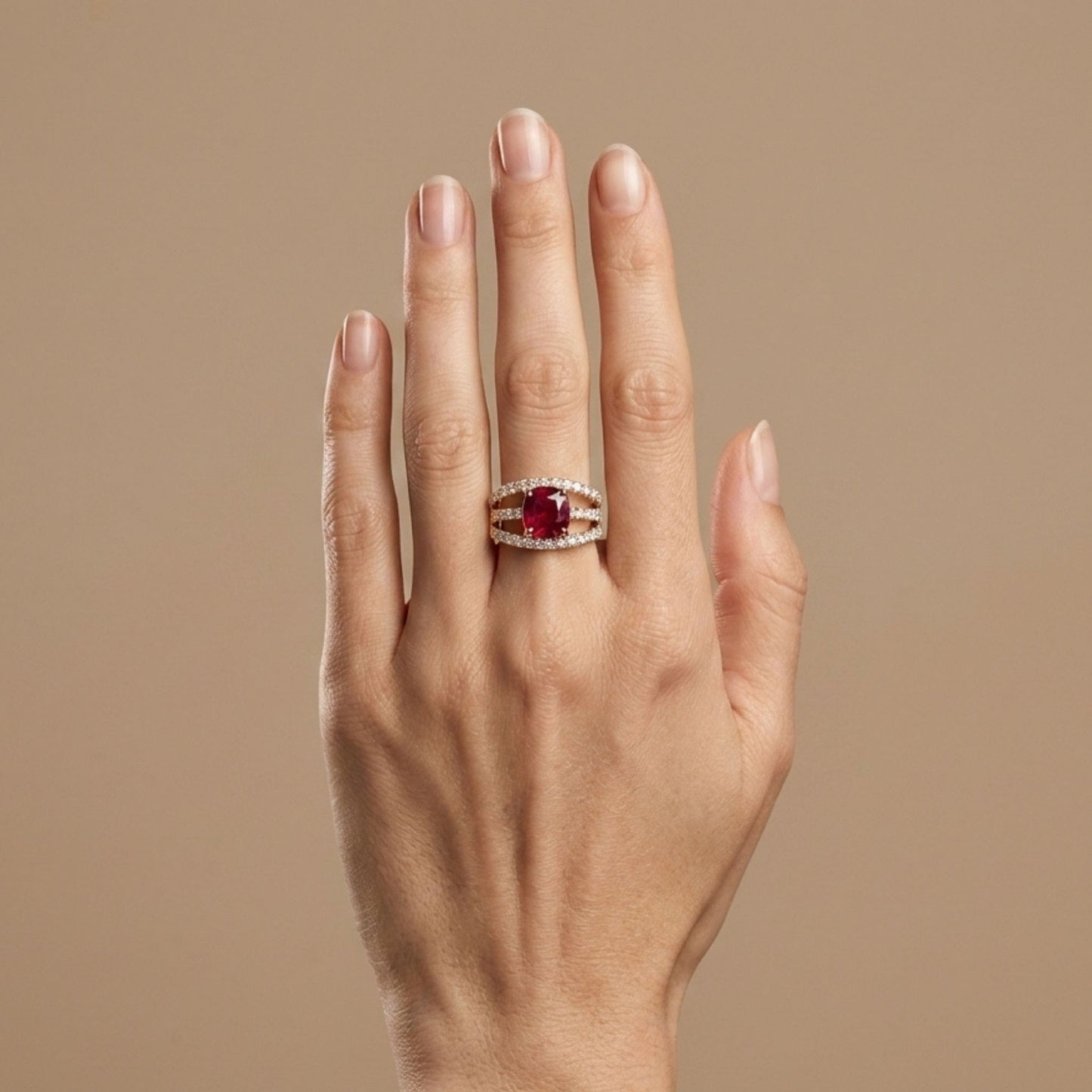 14K 3.01ct Cushion Burma Ruby 1.31cttw VS White Diamonds Ring