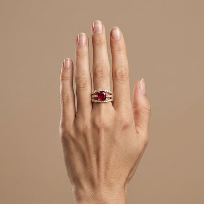 14K 3.01ct Cushion Burma Ruby 1.31cttw VS White Diamonds Ring