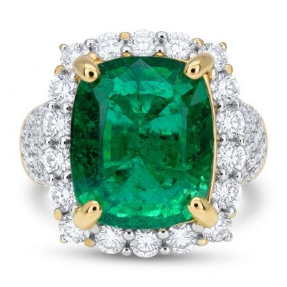14K 4.91ct Cushion Zambian Emerald 1.58cttw VS White Diamonds Ring