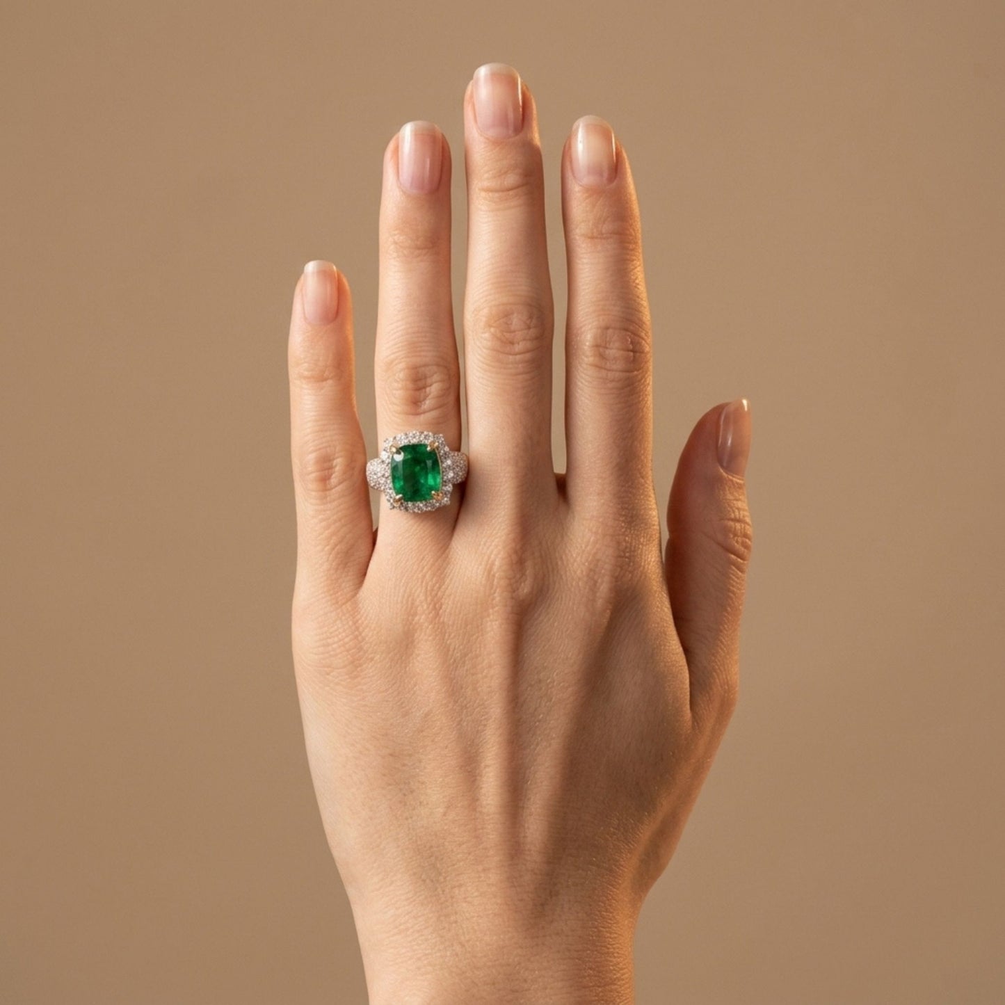 14K 4.91ct Cushion Zambian Emerald 1.58cttw VS White Diamonds Ring