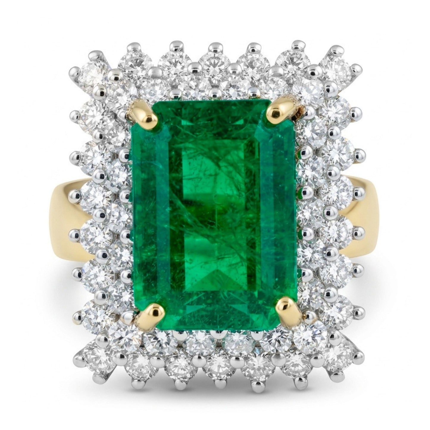14K 4.30ct Emerald Cut Zambian Emerald 1.18cttw VS White Diamonds Ring