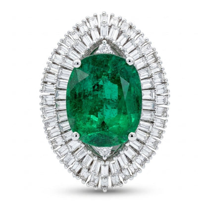 14K 6.88ct Cushion Zambian Emerald 2.49cttw White Diamond Ring