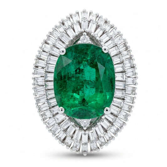14K 6.88ct Cushion Zambian Emerald 2.49cttw White Diamond Ring