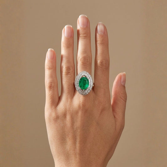 14K 6.88ct Cushion Zambian Emerald 2.49cttw White Diamond Ring