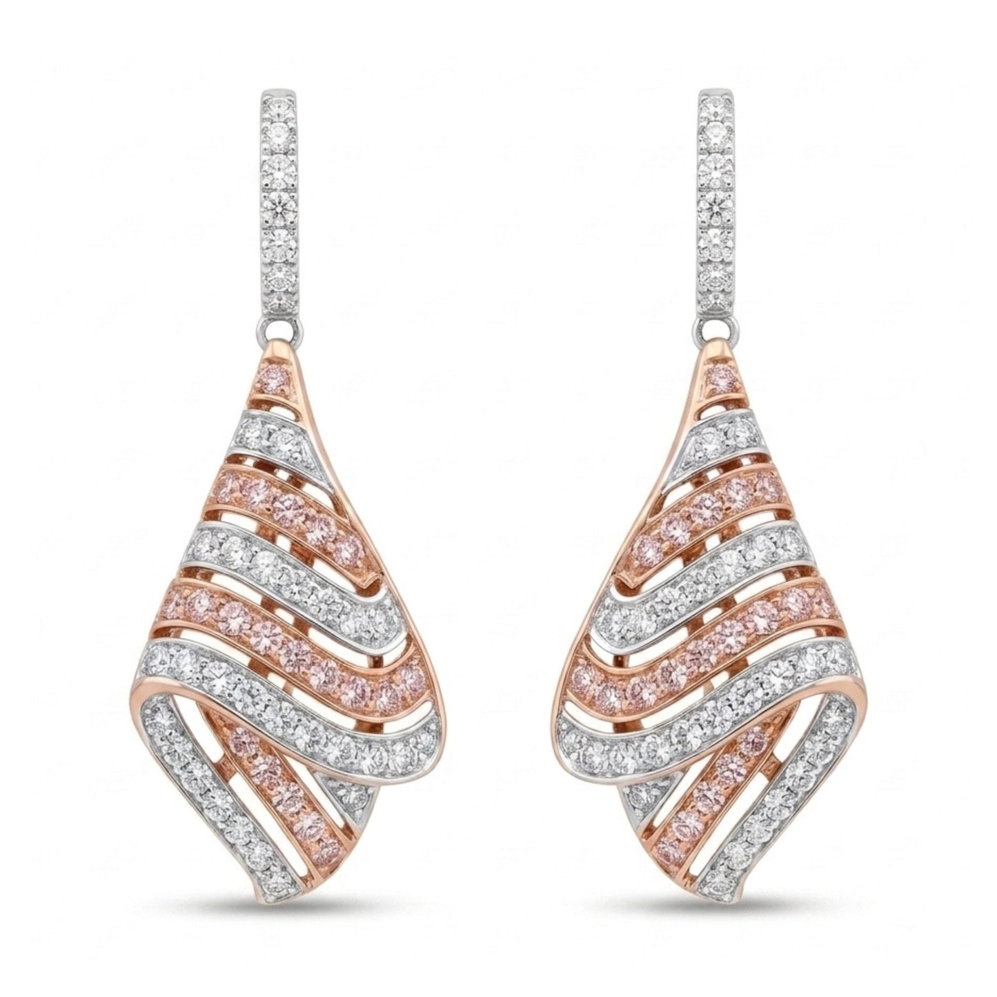14K 0.79cttw Pink Diamond 1.35cttw White Diamonds Drop Earrings