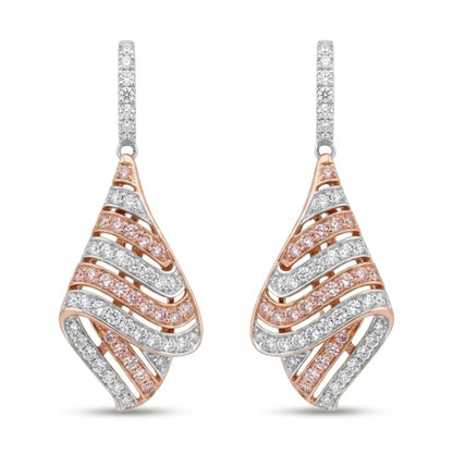 14K 0.79cttw Pink Diamond 1.35cttw White Diamonds Drop Earrings