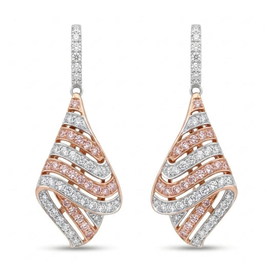 14K 0.79cttw Pink Diamond 1.35cttw White Diamonds Drop Earrings