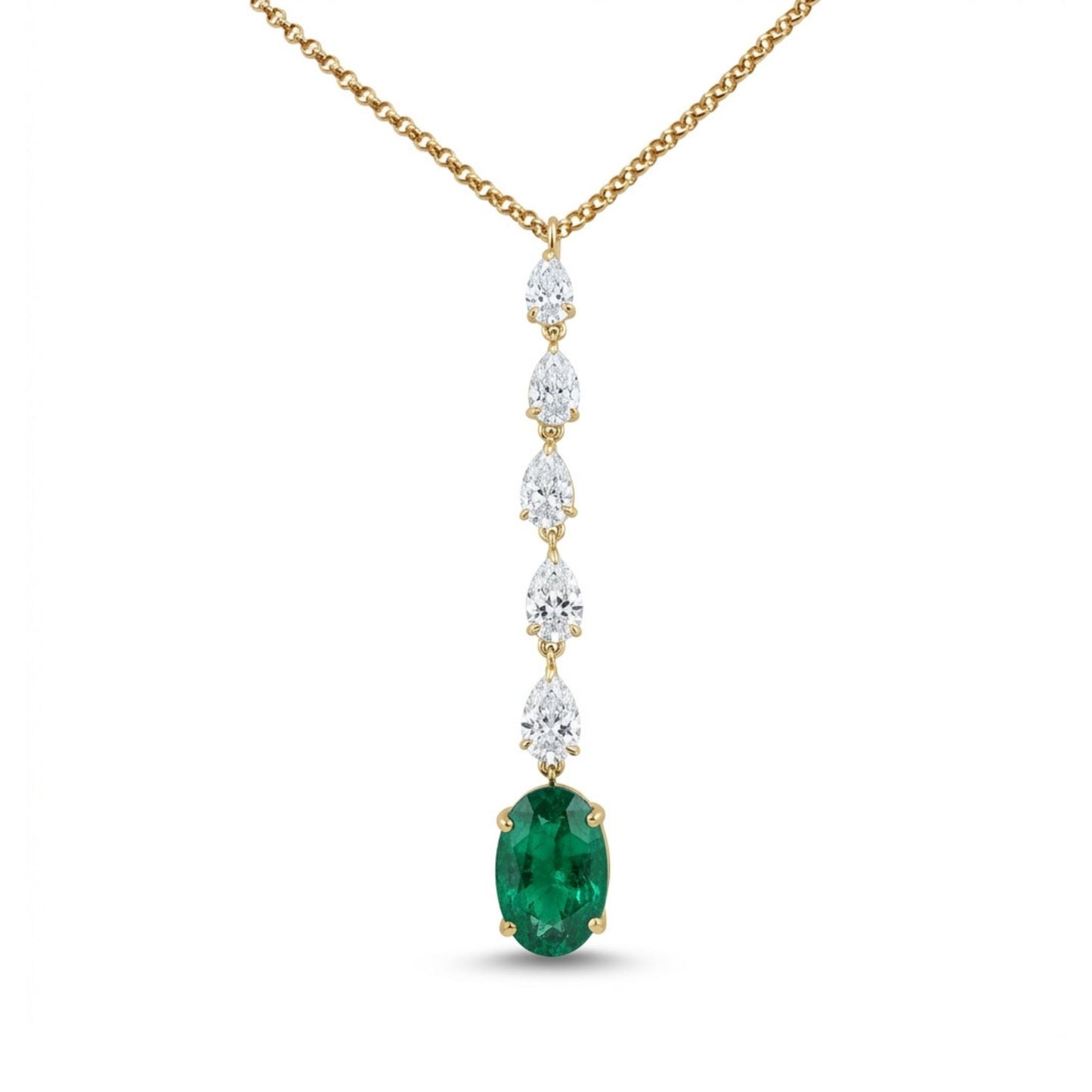 18K 0.93ct Oval Colombian Emerald 0.75cttw White Diamonds Necklace