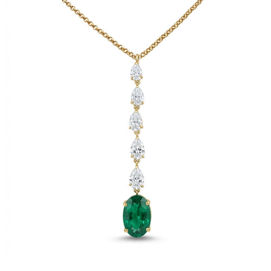 18K 0.93ct Oval Colombian Emerald 0.75cttw White Diamonds Necklace