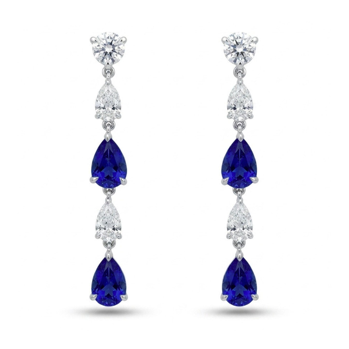18K 2.18cttw Pear Shape Blue Sapphire 0.99cttw VS White Diamonds Drop Earrings