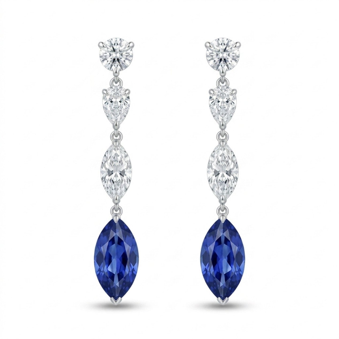 18K 2.07cttw Marquise Blue Sapphire 1.32cttw White Diamonds Drop Earrings