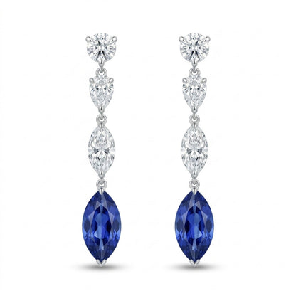 18K 2.07cttw Marquise Blue Sapphire 1.32cttw White Diamonds Drop Earrings