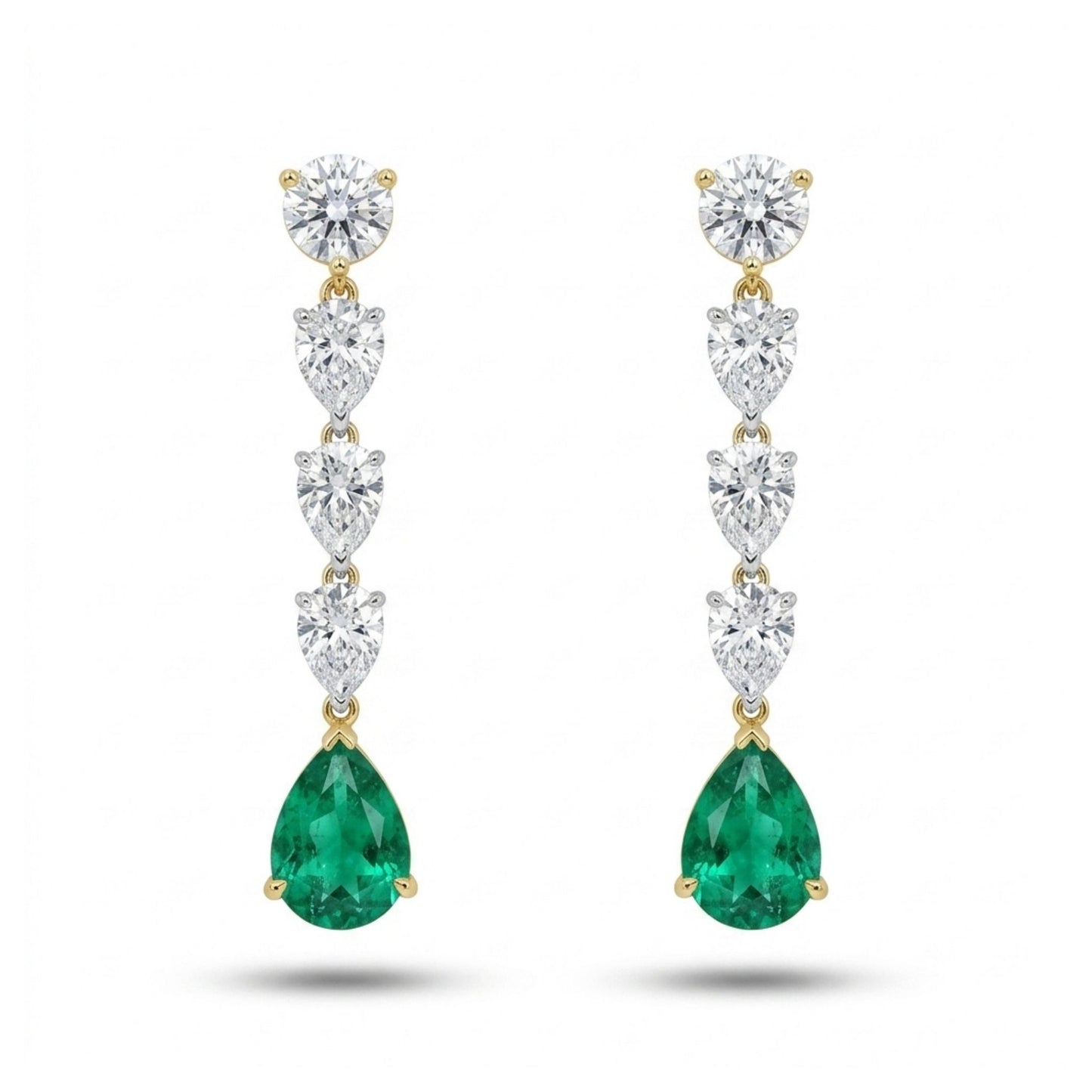 18K 1.05cttw Pear Shape Colombian Emerald 1.32cttw White Diamonds Drop Earrings
