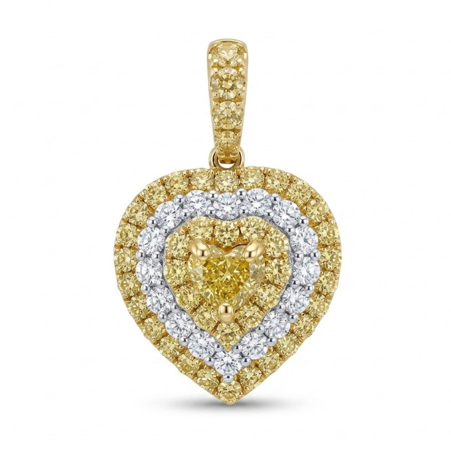 14K 0.56ct Heart Shape SI1 Chameleon Diamond 1.30cttw Yellow & White Diamonds Pendant GIA #2377576742