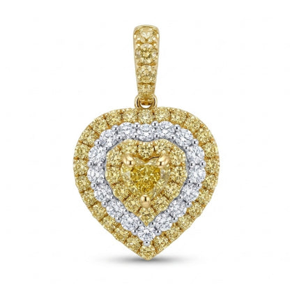 14K 0.56ct Heart Shape SI1 Chameleon Diamond 1.30cttw Yellow & White Diamonds Pendant GIA #2377576742