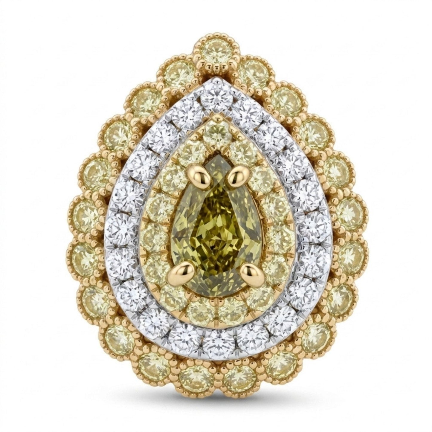 14K 1.01ct Pear Shape SI2 Chameleon Diamond 1.85cttw VS Yellow & White Diamonds Ring GIA #2374347042