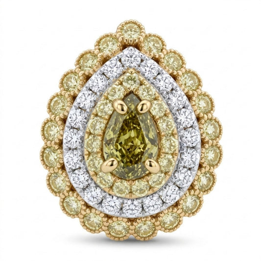 14K 1.01ct Pear Shape SI2 Chameleon Diamond 1.85cttw VS Yellow & White Diamonds Ring GIA #2374347042