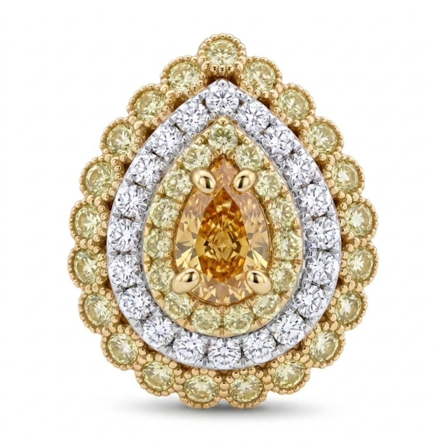14K 1.01ct Pear Shape SI2 Chameleon Diamond 1.85cttw VS Yellow & White Diamonds Ring GIA #2374347042
